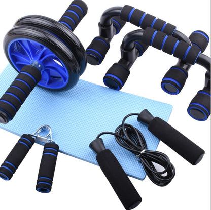 5-in-1 Home Fitness Equipment Kit - AB Roller, Skipping Rope, Gripper, Push-Up Bar & Knee Pads