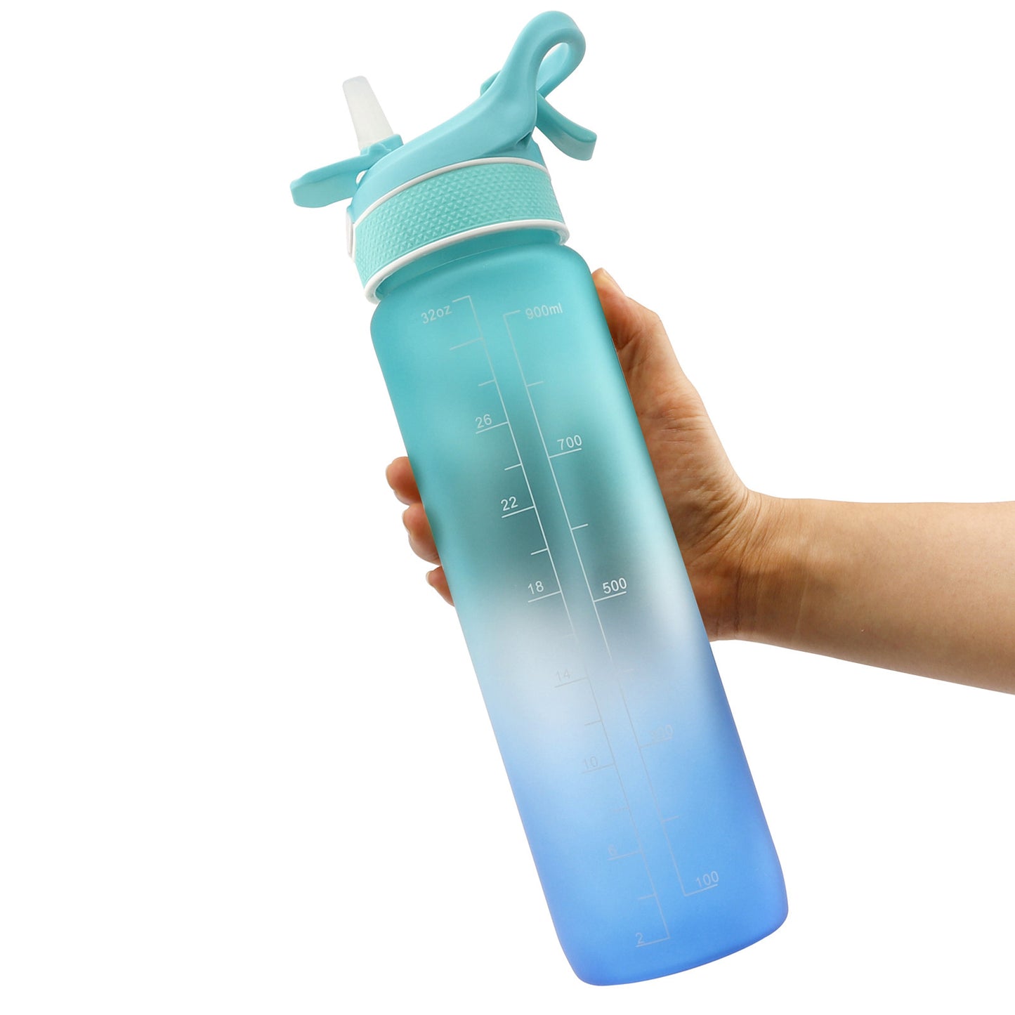 1L Sports Water Bottle with Straw, Quick-Open Cover, Time Marker - Leakproof, Portable, Gym & Outdoor Hydration