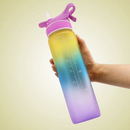 1L Sports Water Bottle with Straw, Quick-Open Cover, Time Marker - Leakproof, Portable, Gym & Outdoor Hydration