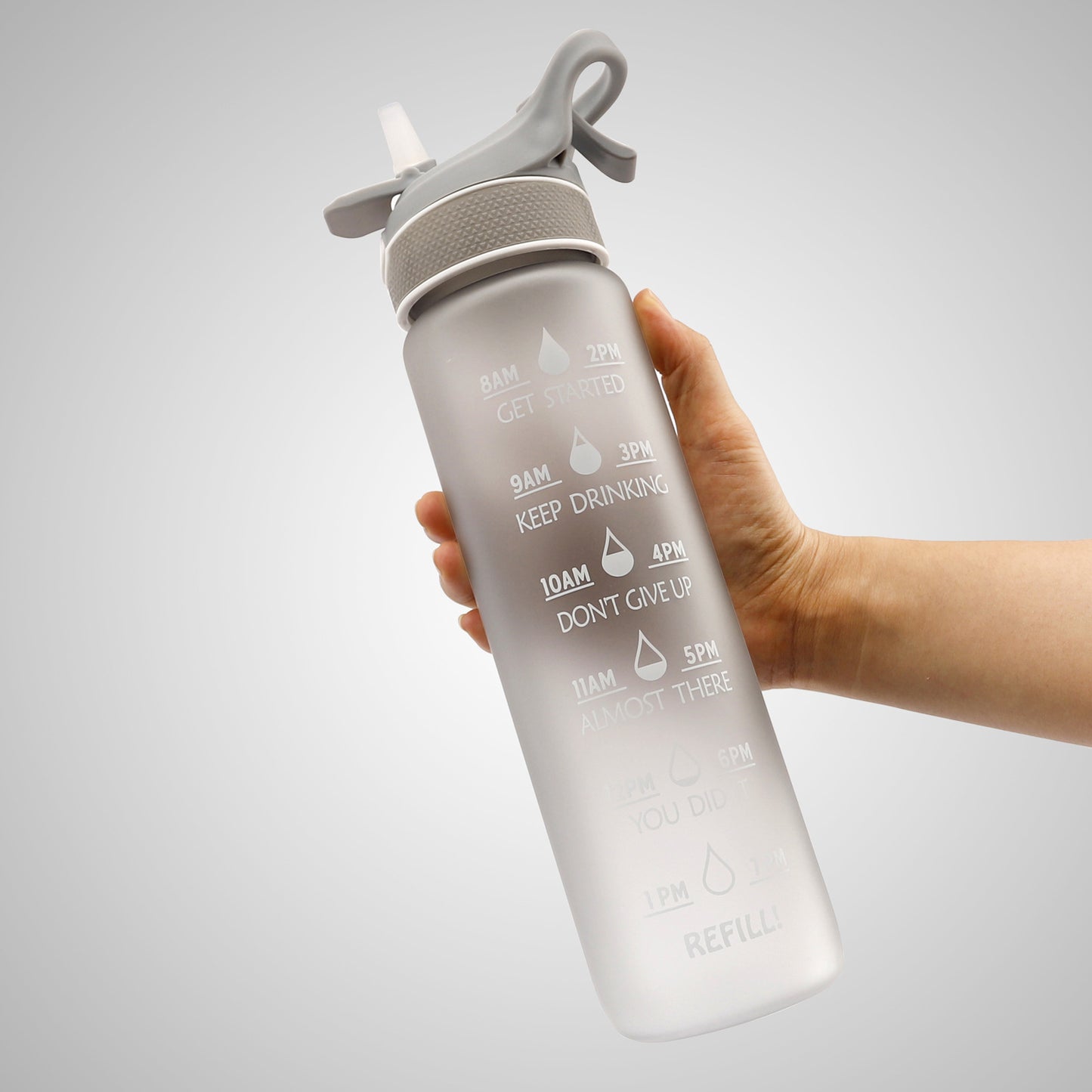 1L Sports Water Bottle with Straw, Quick-Open Cover, Time Marker - Leakproof, Portable, Gym & Outdoor Hydration