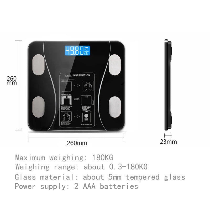 Smart Body Fitness Compositions Health Analyzer - USB Rechargeable Wireless Digital Weight Scale