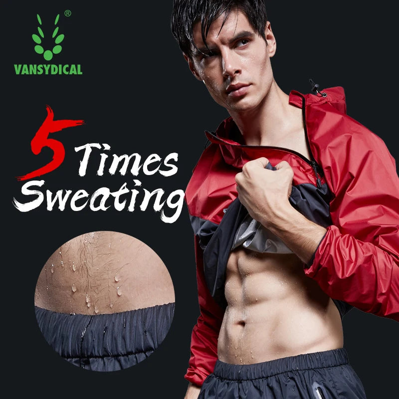 VANSYDICAL Men's Sauna Running Jacket - Waterproof Hooded Sportswear for Fitness, Weight Loss, and Sweating