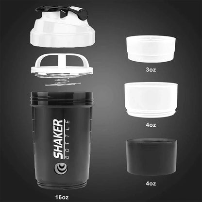 500ML 3 Layers Shaker Protein Bottle Powder Shake Cup Water Bottle Plastic Mixing Cup Body Building Exercise Bottle