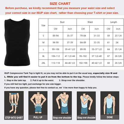 Men's Tummy Compression Shirt - Control Shapewear Flat Belly Shaping Vest Tank Top for Fitness & Workout