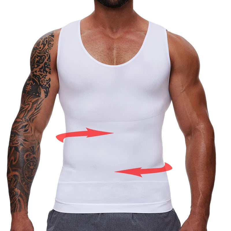 Men's Tummy Compression Shirt - Control Shapewear Flat Belly Shaping Vest Tank Top for Fitness & Workout