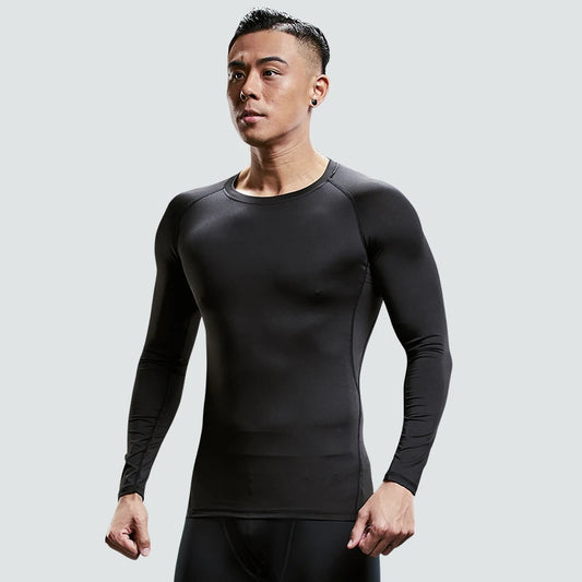 Men's Quick-Drying Long-Sleeved Sports Underwear Suit - Versatile Fitness Tights for Football, Basketball, and Year-Round Training