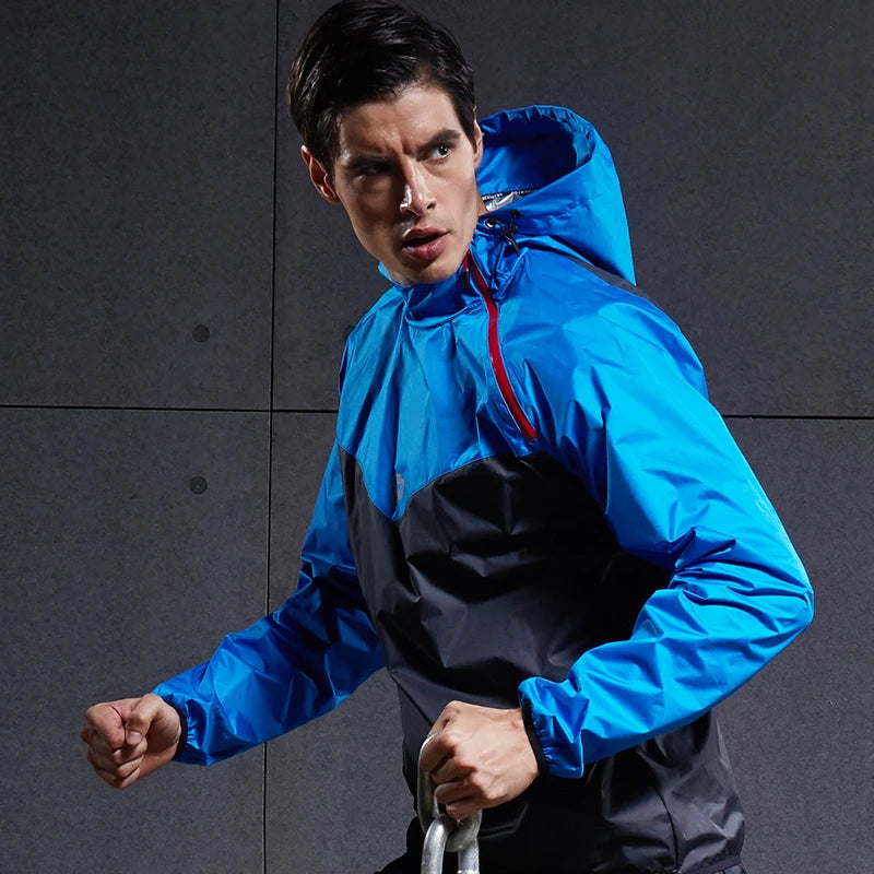 VANSYDICAL Men's Sauna Running Jacket - Waterproof Hooded Sportswear for Fitness, Weight Loss, and Sweating