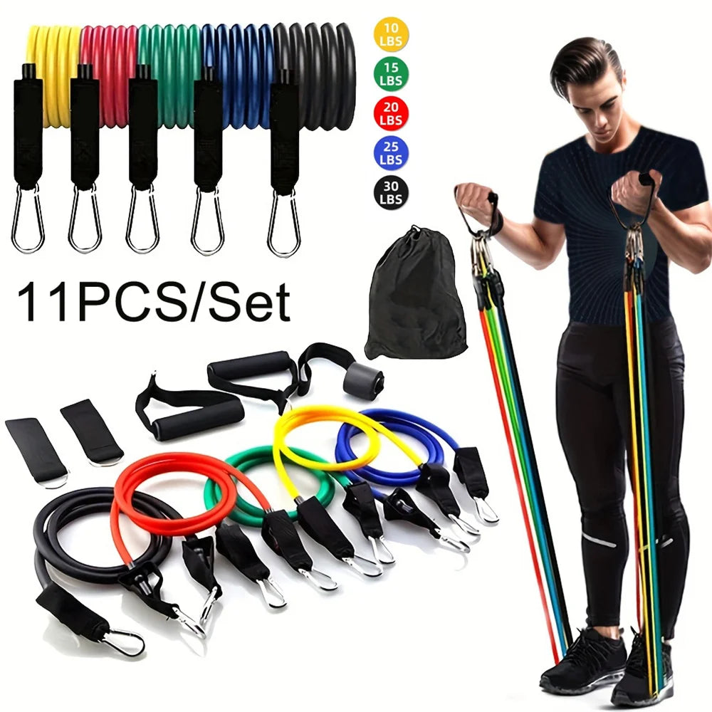 Fitness 11pcs Resistance Bands Set, Portable Workout Equipment with Ankle Strap, Chest Expander, and Pull Rope for Strength Training