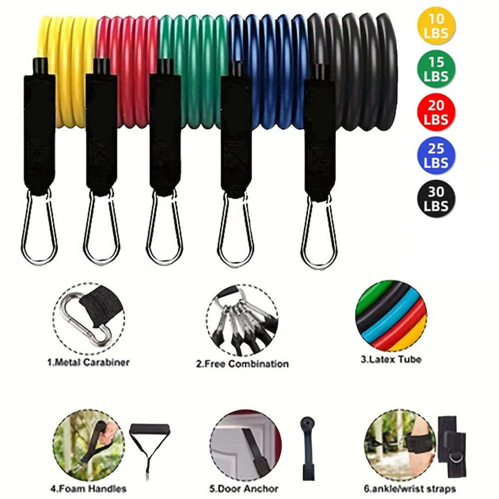 Fitness 11pcs Resistance Bands Set, Portable Workout Equipment with Ankle Strap, Chest Expander, and Pull Rope for Strength Training