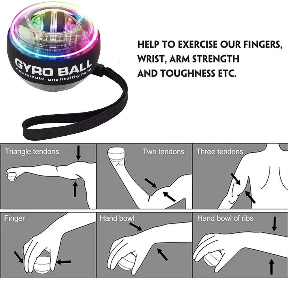 LED Wrist Ball Power Trainer - Gyroscopic Arm & Hand Forearm Exerciser for Strength Training