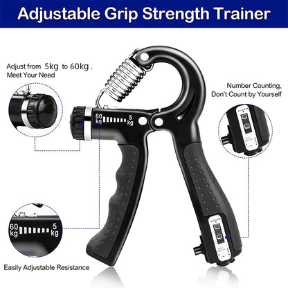 Fitness Adjustable Hand Grip Strengthener (5-60kg) - Cloth Wrist and Forearm Exerciser for Strength Training and Rehabilitation