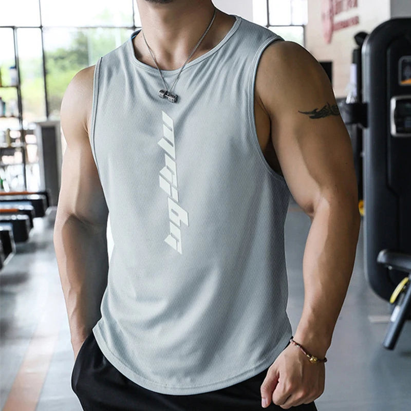 Summer Mens Running Vest Loose Gym Bodybuilding Fitness Sports Polyester Quick Dry Mesh Marathon Training Basketball Tank Top