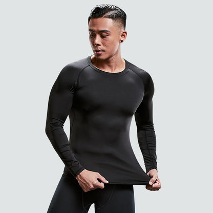 Men's Quick-Drying Long-Sleeved Sports Underwear Suit - Versatile Fitness Tights for Football, Basketball, and Year-Round Training