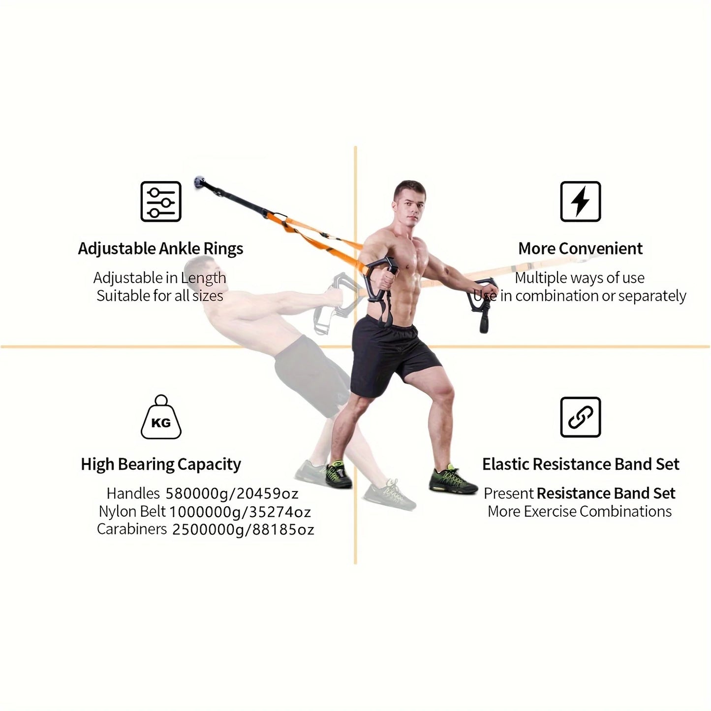 Fitness Bodyweight Resistance Training Straps, Complete Home Gym Trainer Kit with Door Anchor, Extension Straps for Full-Body Workout