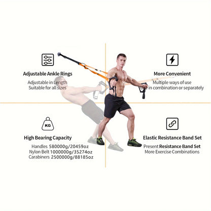 Fitness Bodyweight Resistance Training Straps, Complete Home Gym Trainer Kit with Door Anchor, Extension Straps for Full-Body Workout