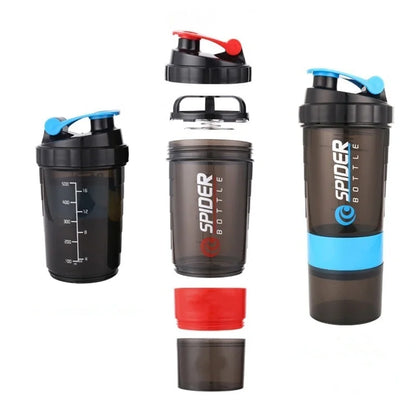 500ML 3 Layers Shaker Protein Bottle Powder Shake Cup Water Bottle Plastic Mixing Cup Body Building Exercise Bottle