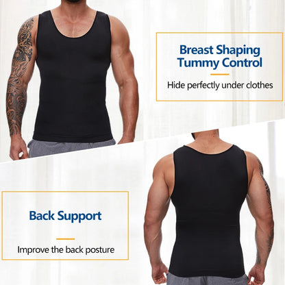 Men's Tummy Compression Shirt - Control Shapewear Flat Belly Shaping Vest Tank Top for Fitness & Workout