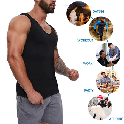 Men's Tummy Compression Shirt - Control Shapewear Flat Belly Shaping Vest Tank Top for Fitness & Workout